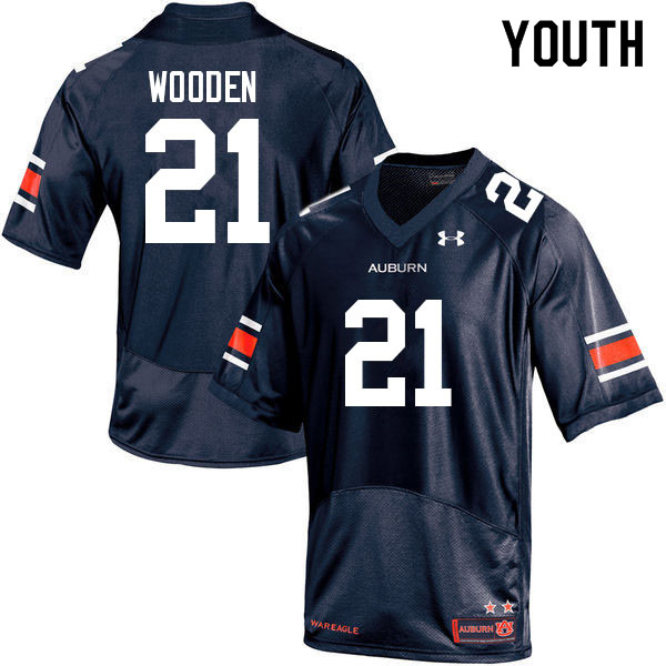 Auburn Tigers Youth Caleb Wooden #21 Navy Under Armour Stitched College 2022 NCAA Authentic Football Jersey KWP2074VJ